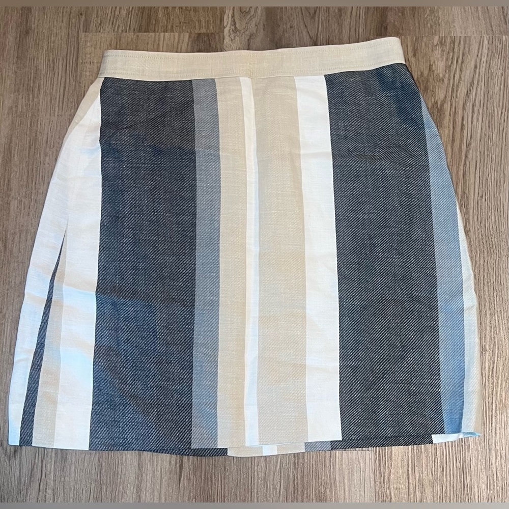 Women's Ann Taylor Cream/Gray/White Striped Linen Blend Skirt